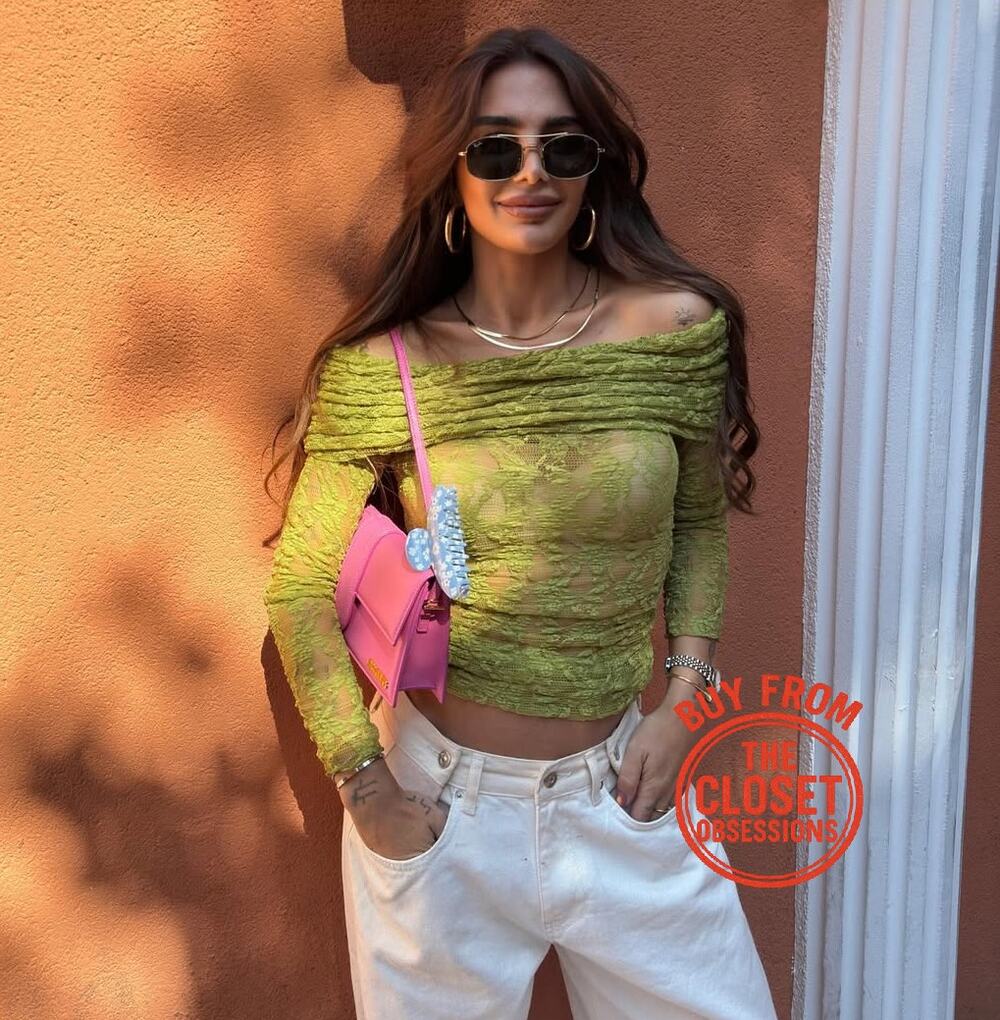 Zara NWT Pistachio Green Off Shoulder Lace Mesh Top M